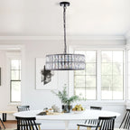 Black crystal chandelier semi-flush mount in hallway
