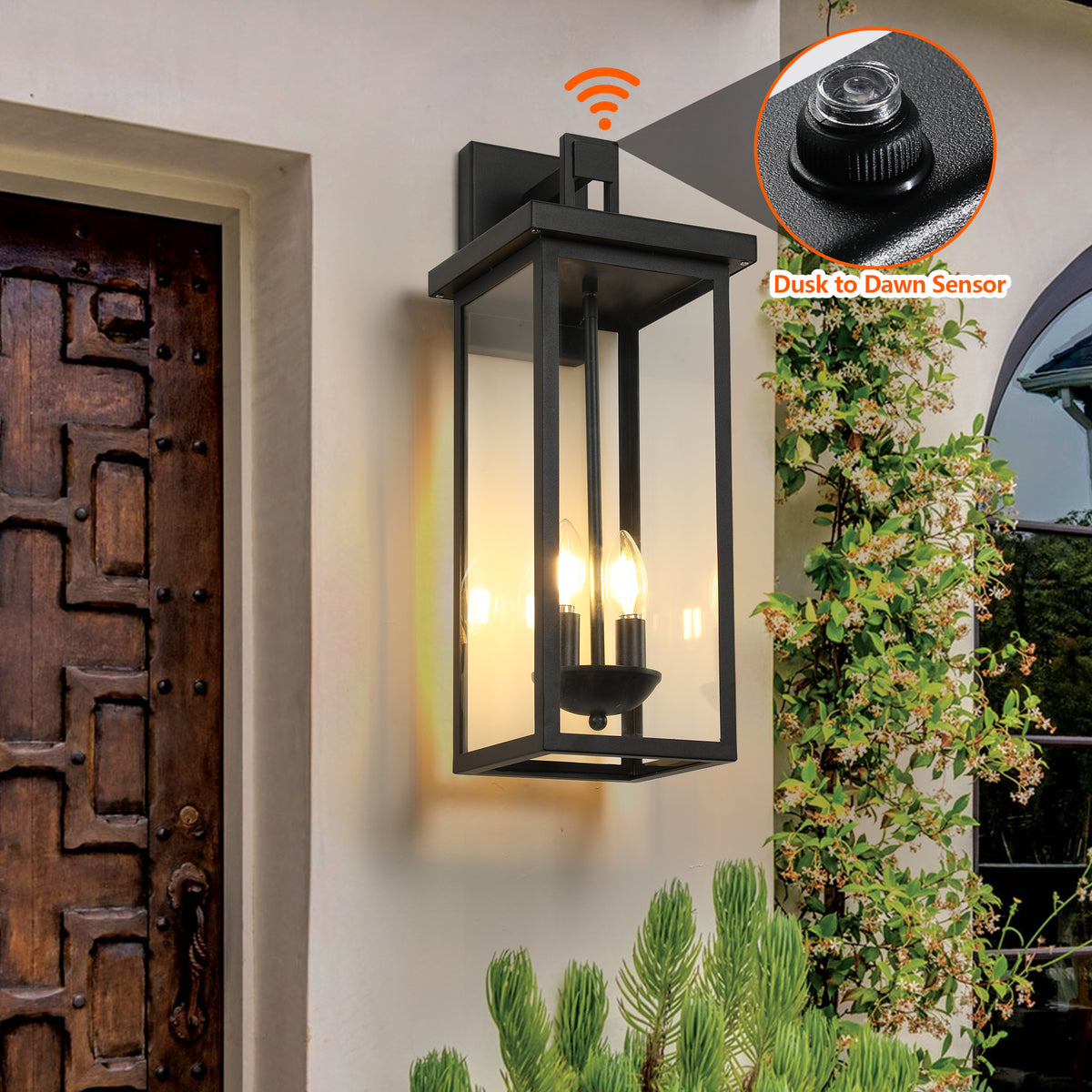 Matte Black Outdoor Wall Lanterns Set of 2 – product view white background