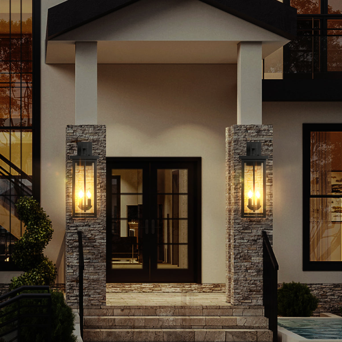 Matte Black Outdoor Wall Lanterns – elegant home entrance lifestyle