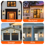 Matte Black Outdoor Wall Lanterns – stone entrance evening lifestyle