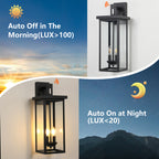 Matte Black Outdoor Wall Lanterns – Set of 2 | 22" Dusk-to-Dawn Sensor | Free US Shipping