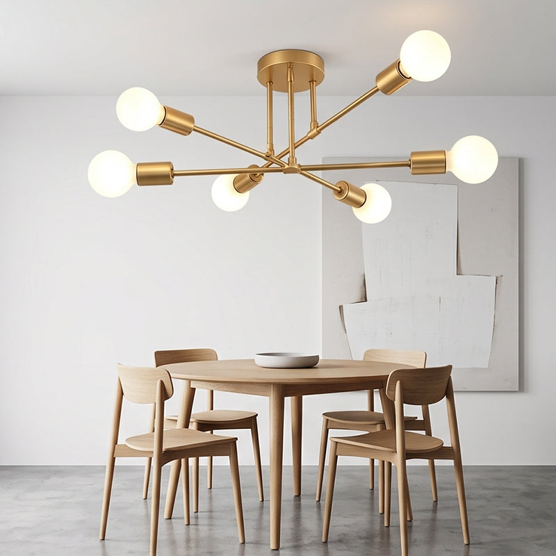 Gold Sputnik chandelier product view on neutral background