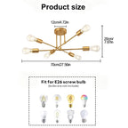 6-light gold ceiling fixture with adjustable arms detail