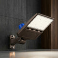150W LED Shoebox Light – lifestyle render mounted on wall