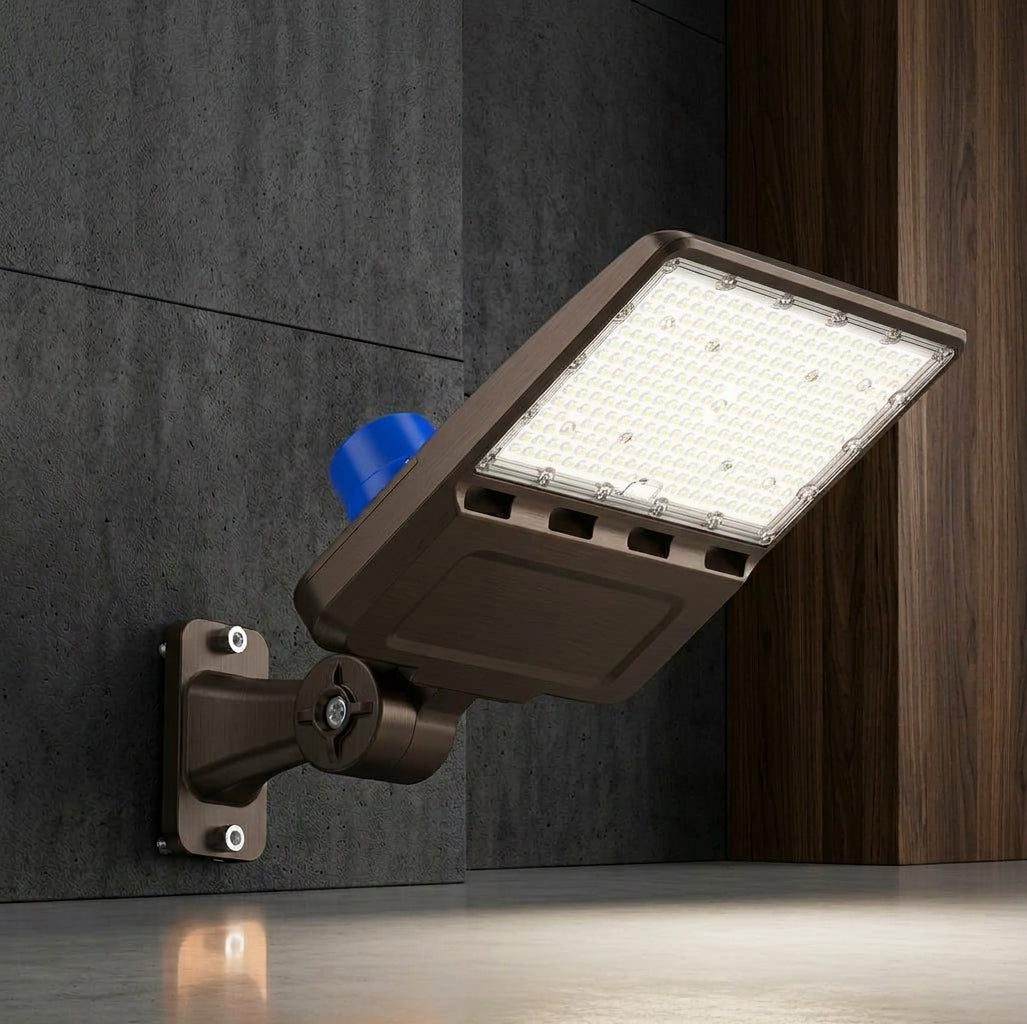 150W LED Shoebox Light – lifestyle render mounted on wall