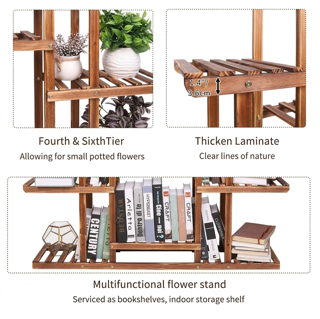 Detail of tier spacing, thickened laminate and multifunctional use as bookshelf