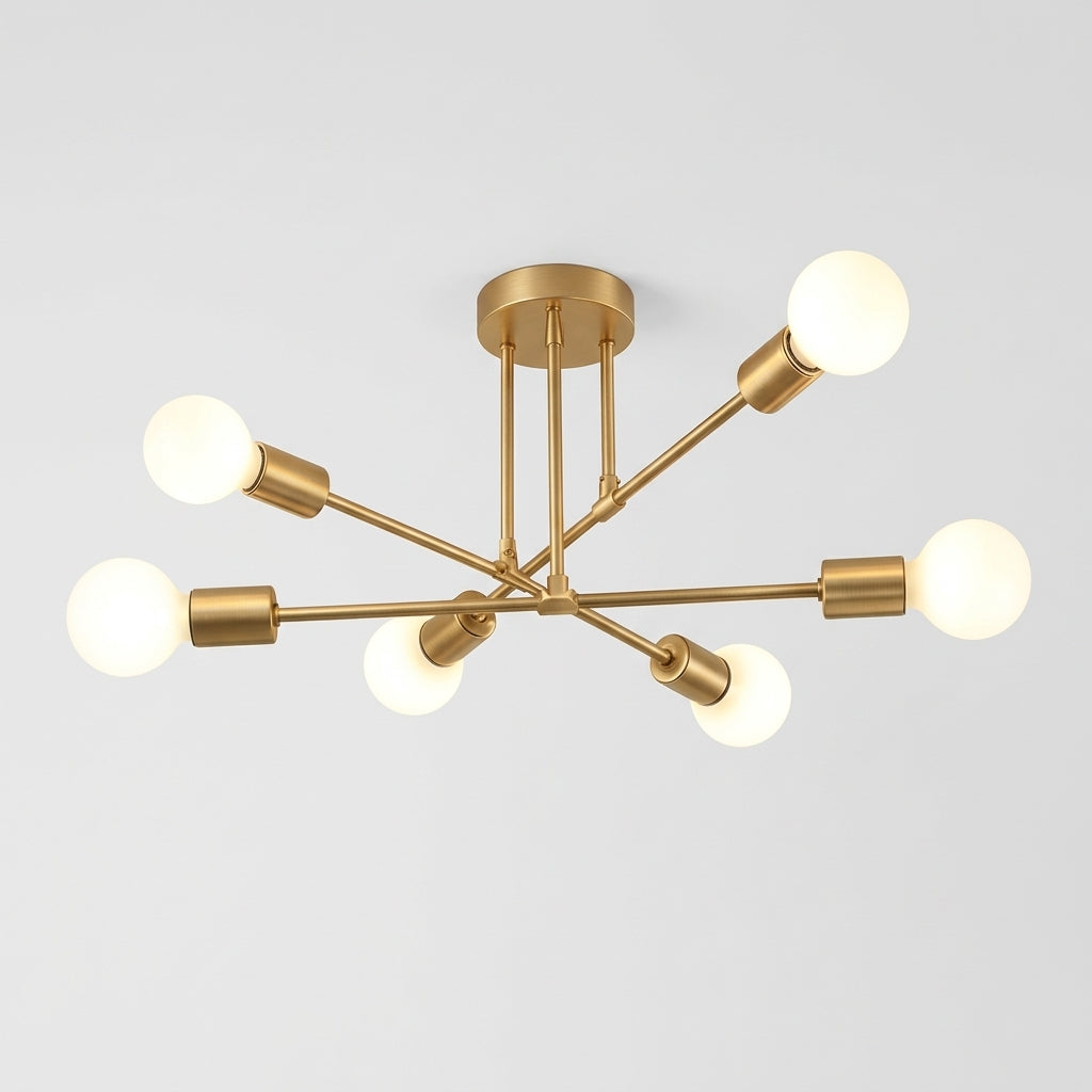 Gold Sputnik chandelier installed in living room